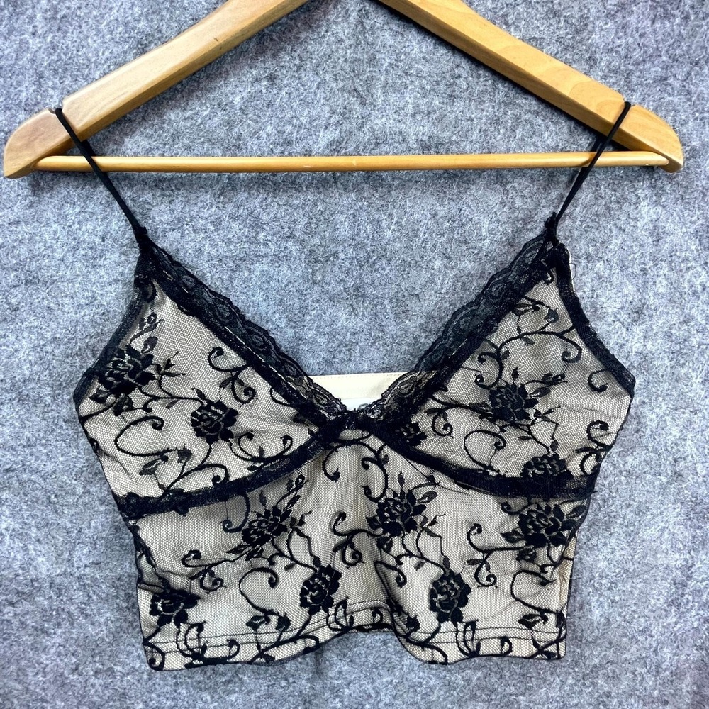 Superdown Crop Top Women XS Black Lace Embroidered Bralette Sheer Whimsigoth
